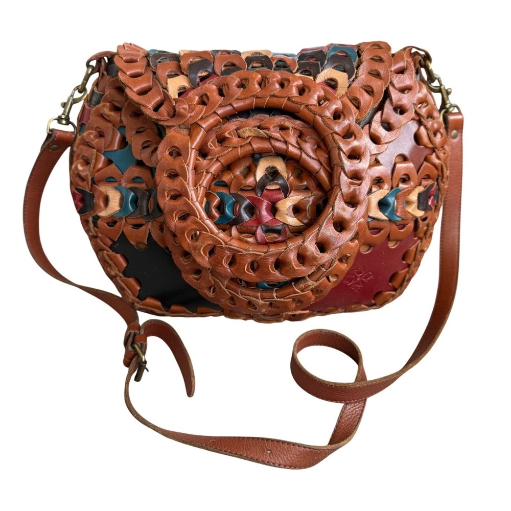 Patricia Nash Pisticci Woven Leather Multi Color Crossbody Boho Purse